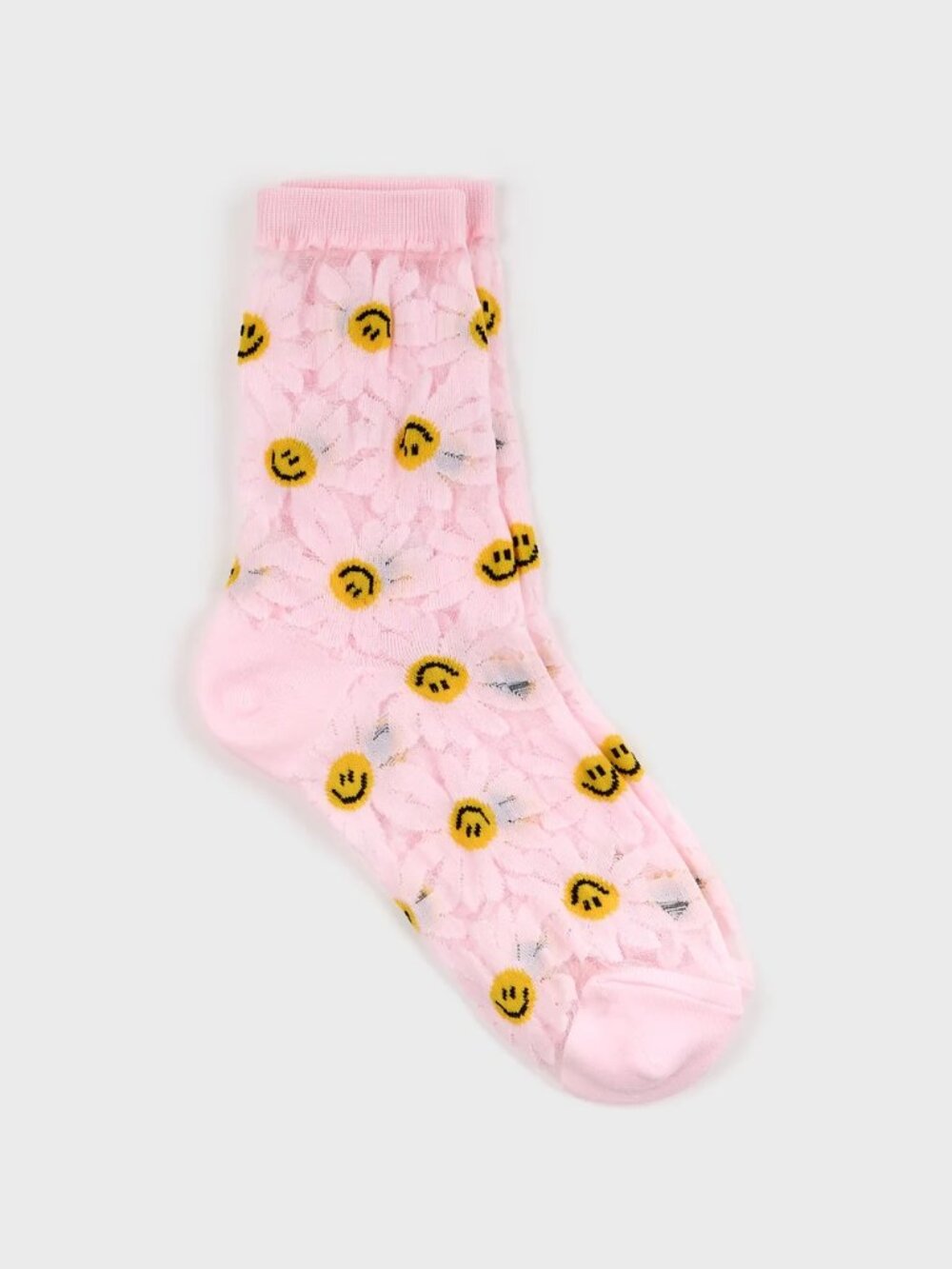 GLASSWORKS LONDON Light pink sheer daisy smiley face socks NWT